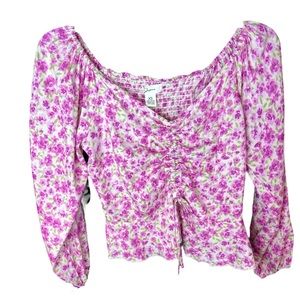 JOPNA FLORAL Pink/Green/White Summer Crop Top 3/4 Sleeves Size XS